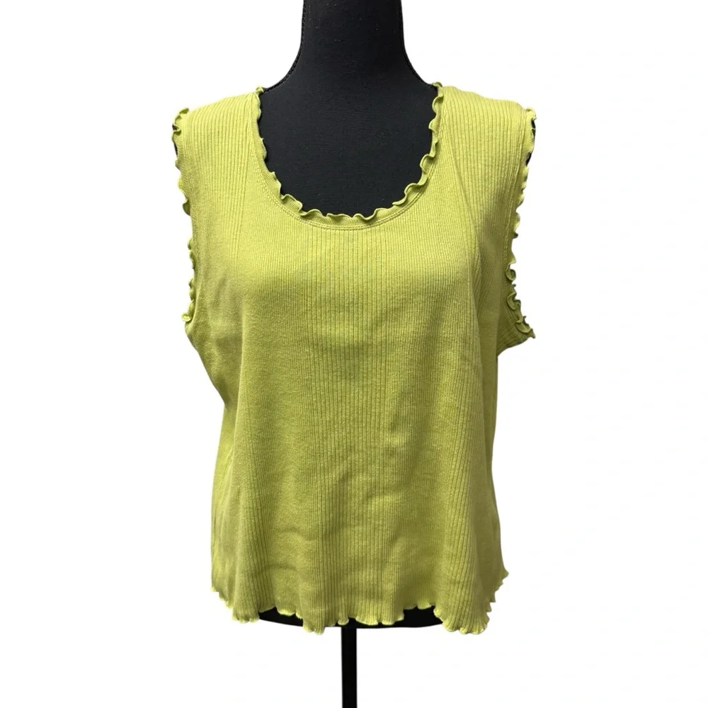 Josephine Chaus Sport Lime Green Ribbed Tank XL Cotton - Picture 1 of 9